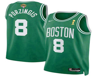 Men's Boston Celtics #8 Kristaps Porzingis Kelly Green 2024 Finals Champions Icon Edition Stitched Jersey