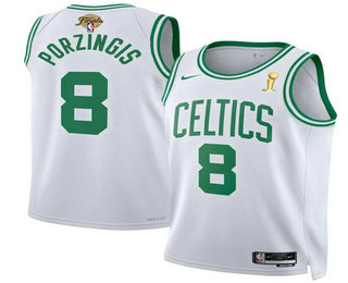 Men's Boston Celtics #8 Kristaps Porzingis White 2024 Finals Champions Association Edition Stitched Jersey