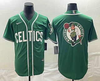 Men's Boston Celtics Big Logo Green Stitched Baseball Jersey