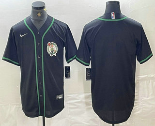 Men's Boston Celtics Black With Patch Cool Base Stitched Baseball Jersey 01