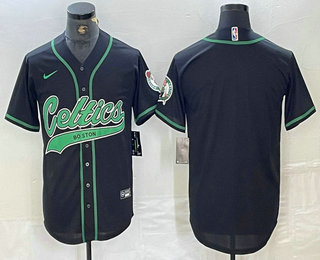 Men's Boston Celtics Black With Patch Cool Base Stitched Baseball Jersey