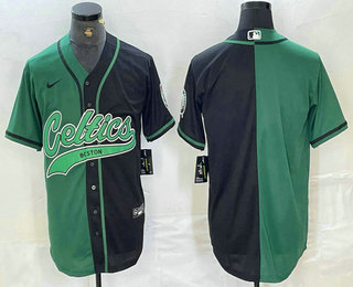 Men's Boston Celtics Blank Green Black Split Stitched Baseball Jersey