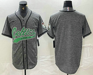 Men's Boston Celtics Blank Grey Gridiron Cool Base Stitched Baseball Jersey