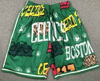 Men's Boston Celtics Green Doodle Fashion Swingman Throwback Shorts