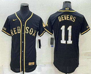 Men's Boston Red Sox #11 Rafael Devers Black Gold Stitched MLB Flex Base Nike Jersey