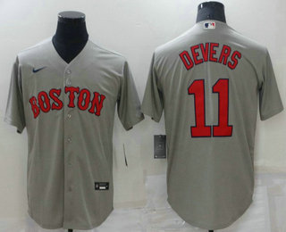 Men's Boston Red Sox #11 Rafael Devers Grey New Cool Base Stitched Nike Jersey