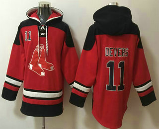 Men's Boston Red Sox #11 Rafael Devers Red Ageless Must Have Lace Up Pullover Hoodie