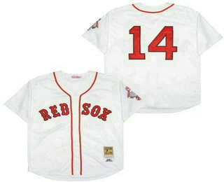 Men's Boston Red Sox #14 Jim Rice White 1987 Throwback Jersey