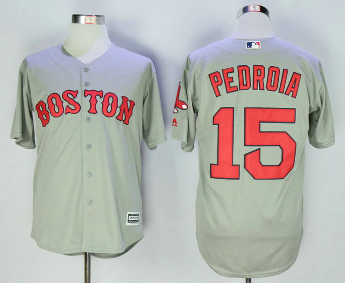 Men's Boston Red Sox #15 Dustin Pedroia Away Gray 2015 MLB Cool Base Jersey