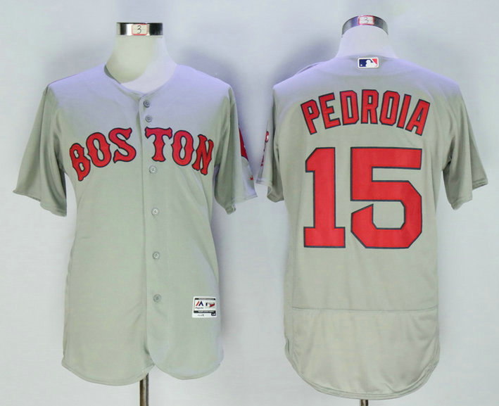 Men's Boston Red Sox #15 Dustin Pedroia Gray Flexbase 2016 MLB Player Jersey