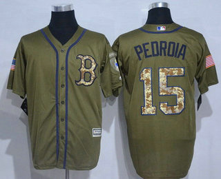 Men's Boston Red Sox #15 Dustin Pedroia Green Salute to Service Cool Base Baseball Jersey