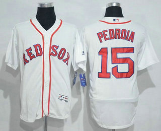 Men's Boston Red Sox #15 Dustin Pedroia Name White 2016 Flexbase Majestic Baseball Jersey