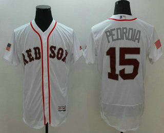 Men's Boston Red Sox #15 Dustin Pedroia White Fashion Stars & Stripes 2016 Flexbase MLB Independence Day Jersey