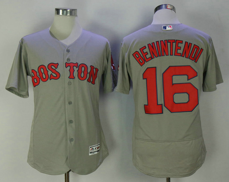 Men's Boston Red Sox #16 Andrew Benintendi Gray Road Stitched MLB Flex Base Jersey