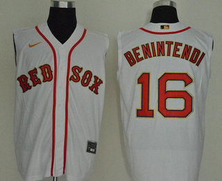 Men's Boston Red Sox #16 Andrew Benintendi White With Gold 2020 Cool and Refreshing Sleeveless Fan Stitched MLB Nike Jersey