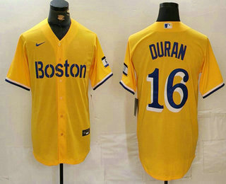 Men's Boston Red Sox #16 Jarren Duran Name Gold City Connect Stitched Baseball Jersey