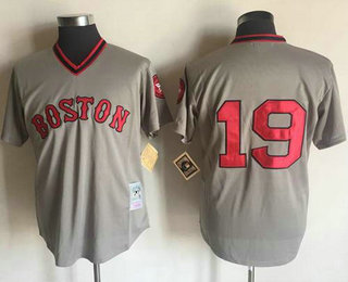 Men's Boston Red Sox #19 Fred Lynn Grey Stitched Mitchell and Ness 1975 Throwback MLB Jersey