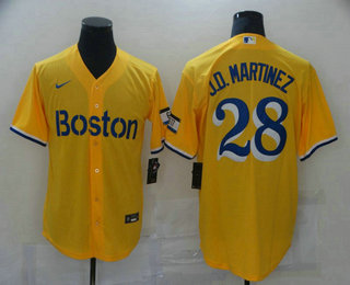 Men's Boston Red Sox #28 JD Martinez With Name Gold 2021 City Connect Stitched MLB Cool Base Nike Jersey