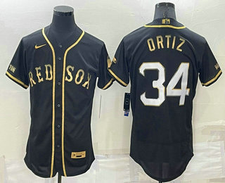 Men's Boston Red Sox #34 David Ortiz Black Gold Stitched MLB Flex Base Nike Jersey