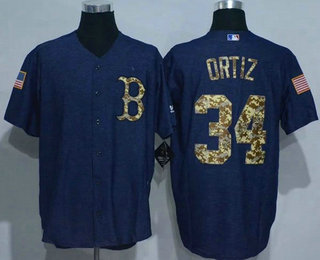 Men's Boston Red Sox #34 David Ortiz Blue Salute to Service Majestic Baseball Jersey