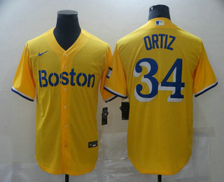 Men's Boston Red Sox #34 David Ortiz Gold 2021 City Connect Stitched MLB Cool Base Nike Jersey