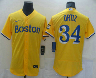 Men's Boston Red Sox #34 David Ortiz Gold 2021 City Connect Stitched MLB Flex Base Nike Jersey