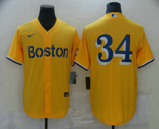 Men's Boston Red Sox #34 David Ortiz Gold No Name 2021 City Connect Stitched MLB Cool Base Nike Jersey