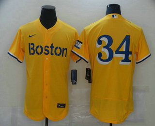 Men's Boston Red Sox #34 David Ortiz Gold No Name 2021 City Connect Stitched MLB Flex Base Nike Jersey