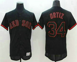 Men's Boston Red Sox #34 David Ortiz Lights Out Black Fashion 2016 Flexbase Majestic Baseball Jersey