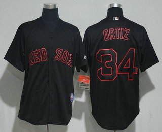 Men's Boston Red Sox #34 David Ortiz Lights Out Black Pinstripe Stitched MLB Majestic Cool Base Jersey