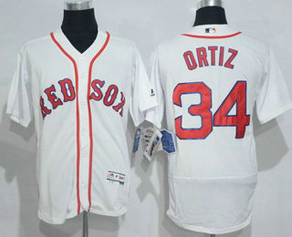 Men's Boston Red Sox #34 David Ortiz Name White 2016 Flexbase Majestic Baseball Jersey