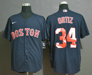 Men's Boston Red Sox #34 David Ortiz Navy Blue Team Logo Stitched MLB Cool Base Nike Jersey