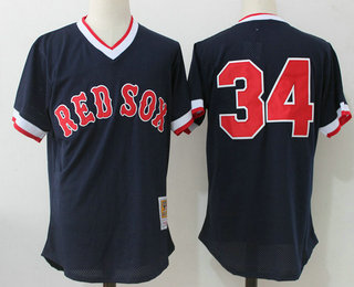 Men's Boston Red Sox #34 David Ortiz Navy Blue Throwback Mesh Batting Practice Stitched MLB Mitchell & Ness Jersey