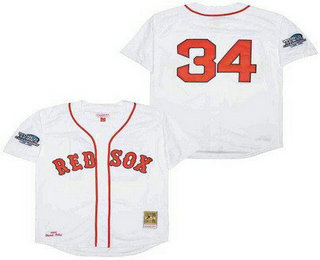 Men's Boston Red Sox #34 David Ortiz White 2004 World Series Champions Throwback Jersey