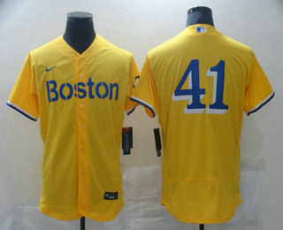 Men's Boston Red Sox #41 Chris Sale Gold No Name 2021 City Connect Stitched MLB Flex Base Nike Jersey