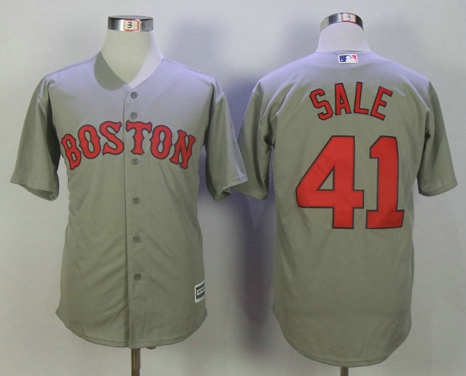 Men's Boston Red Sox #41 Chris Sale Gray Road Stitched MLB Cool Base Jersey