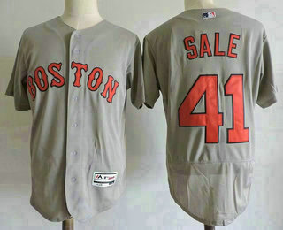 Men's Boston Red Sox #41 Chris Sale Gray Road Stitched MLB Majestic Cool Base Jersey