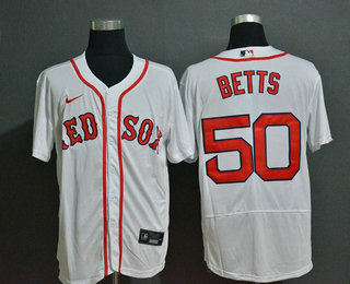 Men's Boston Red Sox #50 Mookie Betts White Stitched Nike MLB Flex Base Jersey