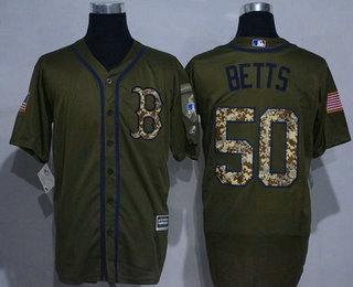 Men's Boston Red Sox #50 Mookie Betts Green Salute to Service Cool Base Stitched Baseball Jersey