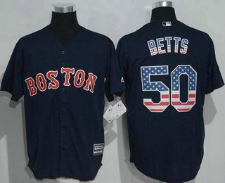 Men's Boston Red Sox #50 Mookie Betts Navy Blue Stitched MLB USA Flag Fashion Jersey