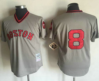 Men's Boston Red Sox #8 Carl Yastrzemski Grey Stitched Mitchell and Ness 1975 Throwback MLB Jersey