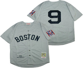 Men's Boston Red Sox #9 Ted Williams No Name Gray 1939 Mitchell & Ness Throwback Jersey