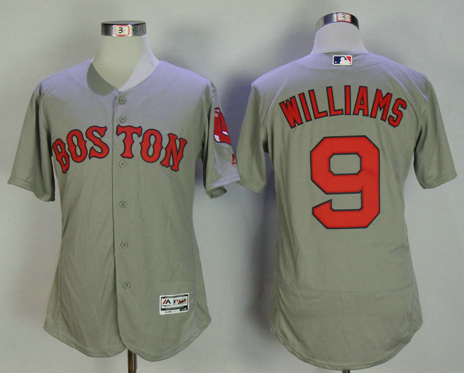 Men's Boston Red Sox #9 Ted Williams Retired Gray Road Stitched MLB 2016 Flex Base Jersey