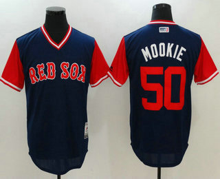 Men's Boston Red Sox Mookie Betts #50 Mookie Majestic Navy 2017 Little League World Series Players Weekend Stitched Nickname Jersey