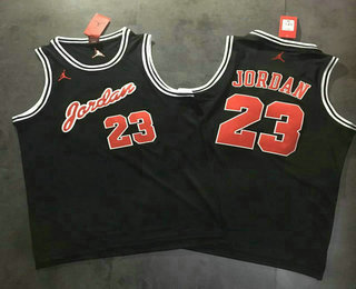 Men's Brand Jordan #23 Michael Jordan Black With Red Name Swingman Stitched Commemorative Basketball Jersey