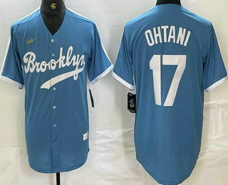 Men's Brooklyn Dodgers #17 Shohei Ohtani Light Blue Cooperstown Collection Cool Base Jersey