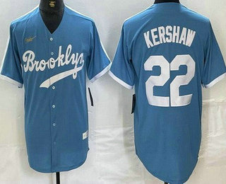 Men's Brooklyn Dodgers #22 Clayton Kershaw Light Blue Cooperstown Collection Cool Base Jersey