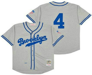 Men's Brooklyn Dodgers #4 Babe Herman Gray 1945 Throwback Jersey