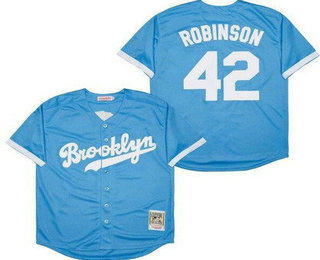 Men's Brooklyn Dodgers #42 Jackie Robinson Light Blue Throwback Jersey