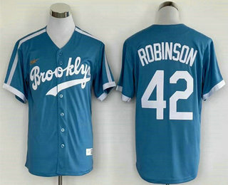 Men's Brooklyn Dodgers #42 Jackie Robinson Light Blue Throwback Nike Jersey